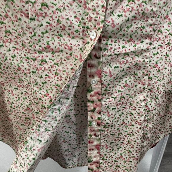 Talbots floral blouse cottage core cotton stretch beige pink green preppy sz 2 - Picture 3 of 7